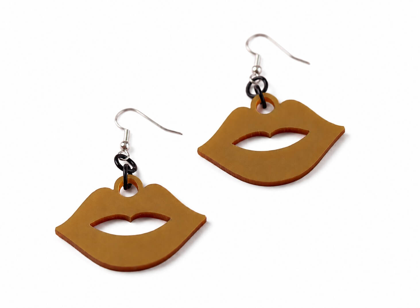 Gold lips earrings with black accents, a fun accessory
