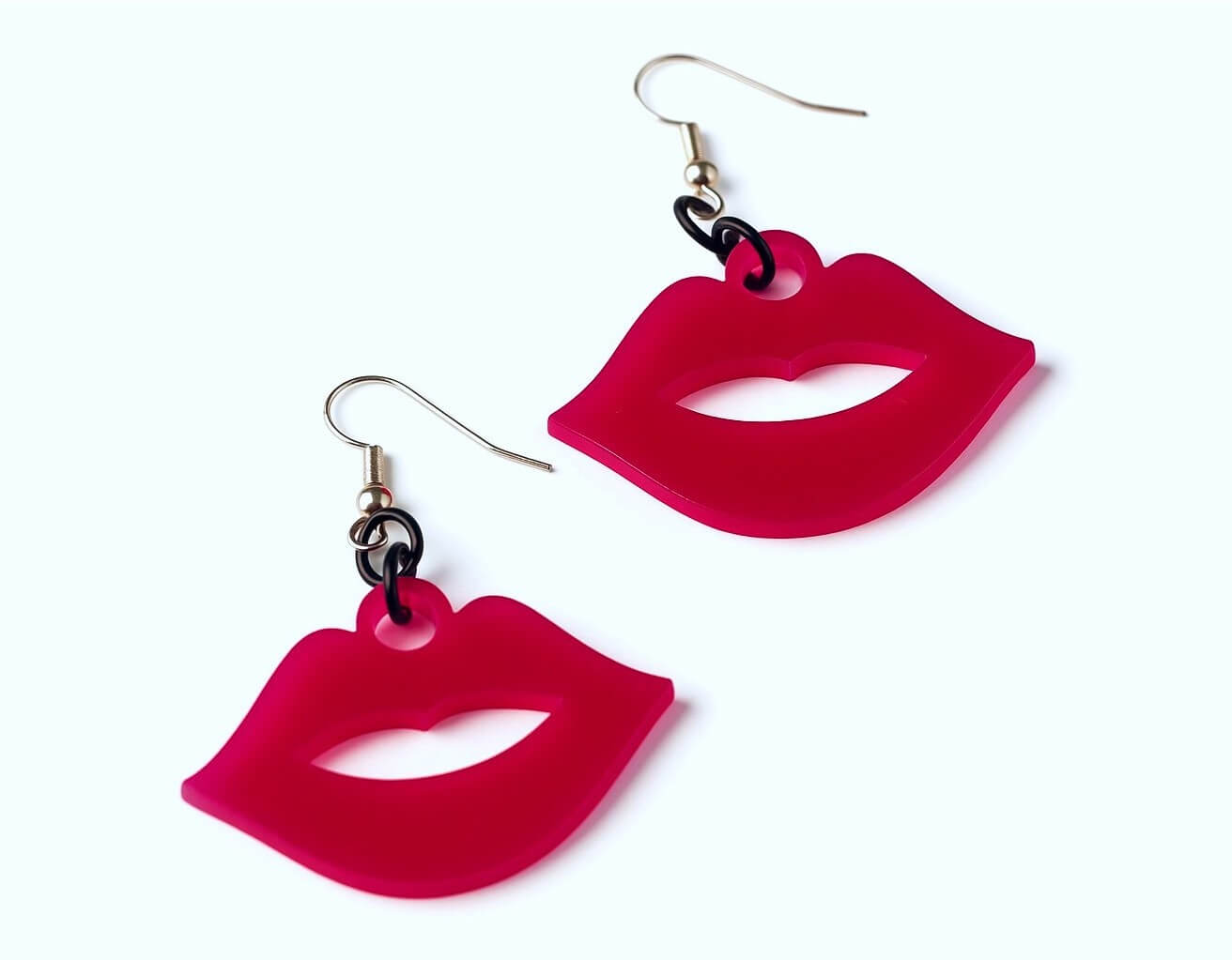 Bright pink acrylic lips dangle earrings