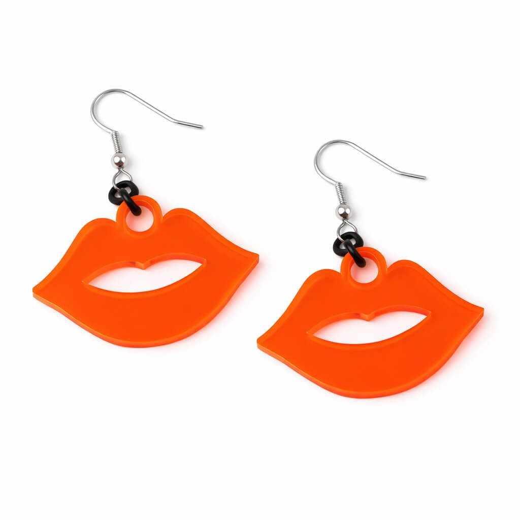 Orange lips earrings with fishhook backs