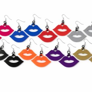 Collection of colorful lip-shaped earrings in various shades