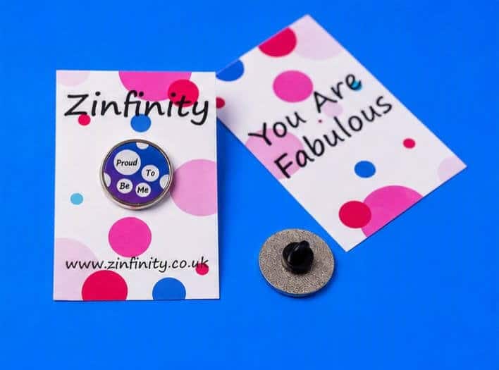 Proud to Be Me Pin by Zinfinity on a polka dot card. You Are Fabulous card.